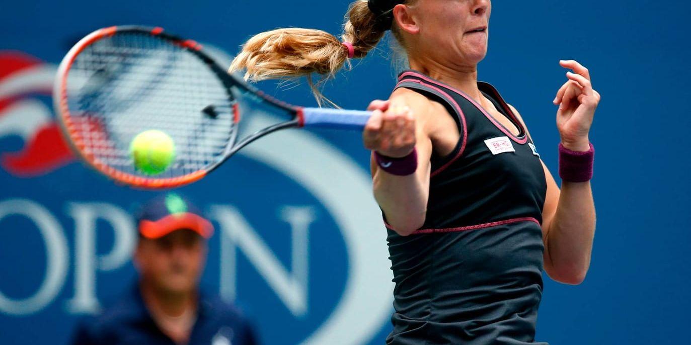 Johanna Larsson, här under förra årets upplaga av US Open, åkte ut direkt den här gången. Arkivbild.