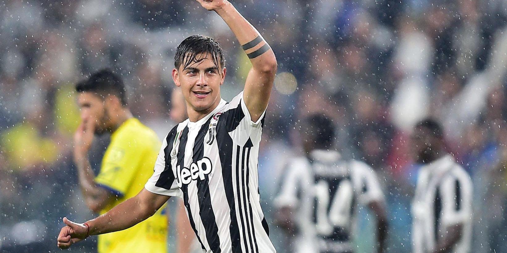 Juventus anfallare Paulo Dybala jublar efter sitt mål mot Chievo i helgen.