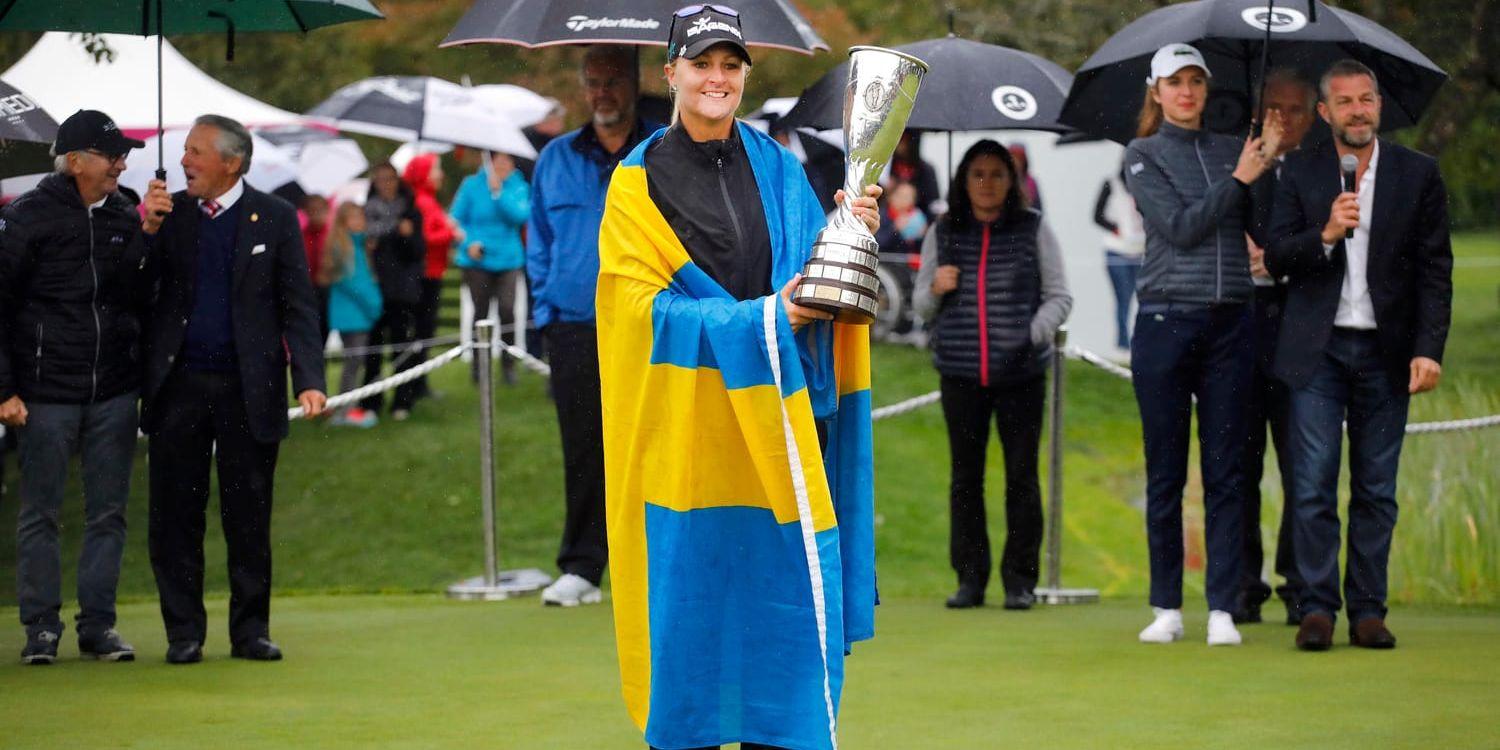 Anna Nordqvist efter majorsegern i Frankrike i september. Arkivbild.